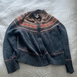 cute multi color zip up sweater size large!